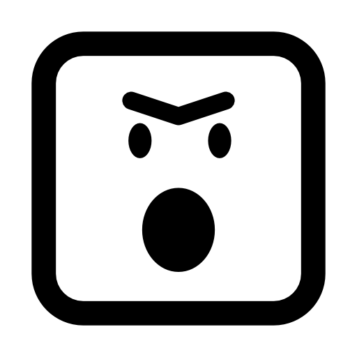 Angry emoticon face with opened mouth in rounded square outline