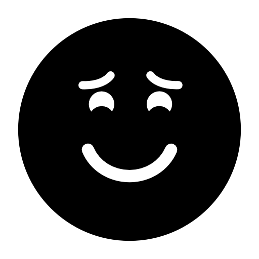 Smiling emoticon with raised eyebrows and closed eyes