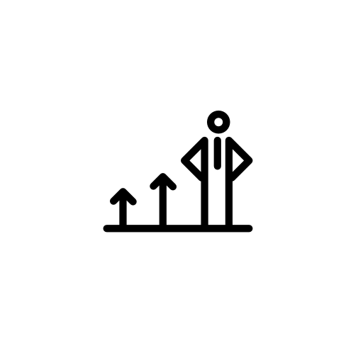 Person with up arrows outline symbol in a circle