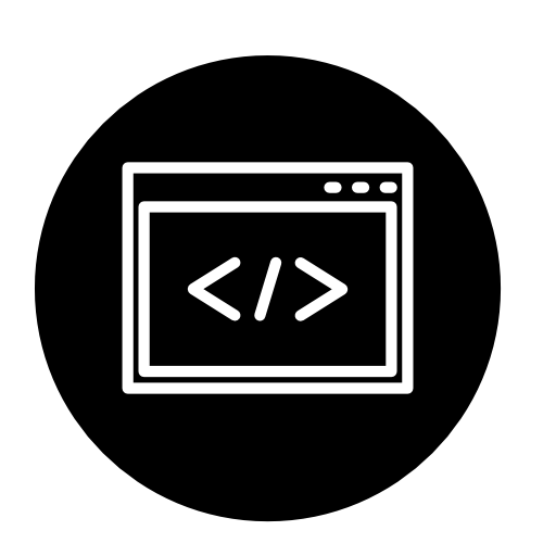 Browser window with code signs in a circle