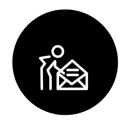 Person with an opened email envelope inside a circle