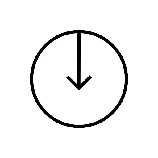 Arrow pointing the center of a circle from up to down, IOS 7 interface symbol