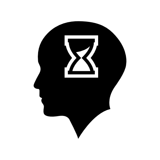 Bald head with hour glass inside