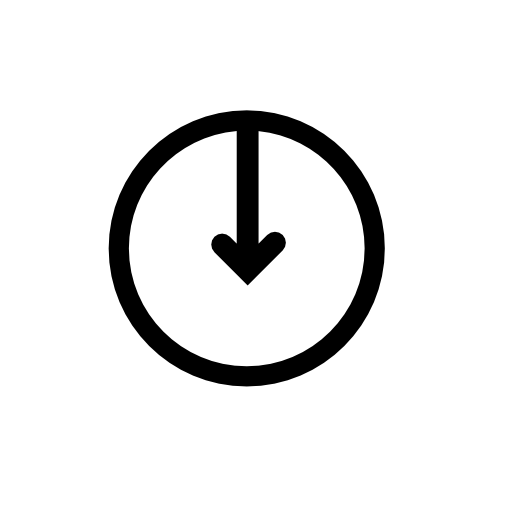 Arrow pointing the center of a circle from up to down, IOS 7 interface symbol