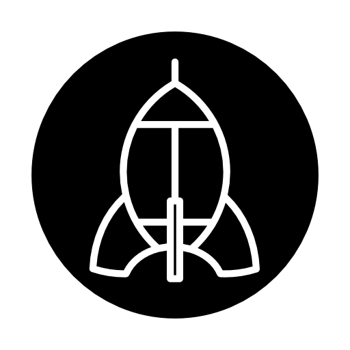 Rocket ship outline on black circle background