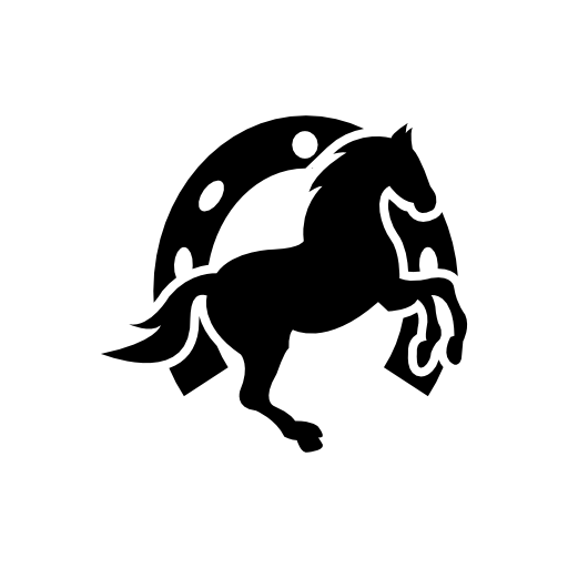 Dancing horse and horseshoe background