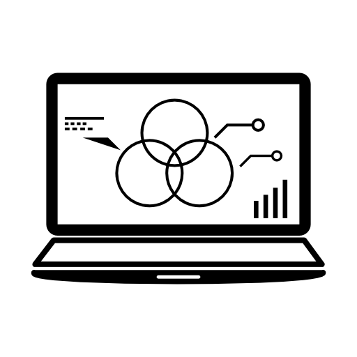 Laptop data analytics graphic on screen with circles